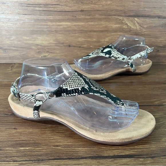Vionic Shoes - Vionic Snake Print Black and Beige Thong Sandals